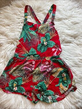 Roxy Red Tropical Floral Girls' Romper